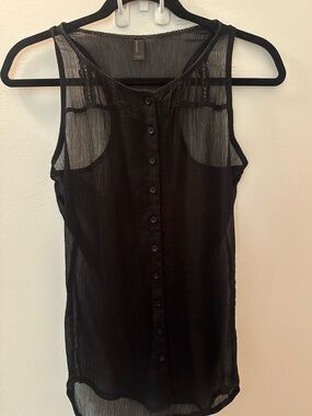 Vero Moda Black Sheer Button-Front Tank